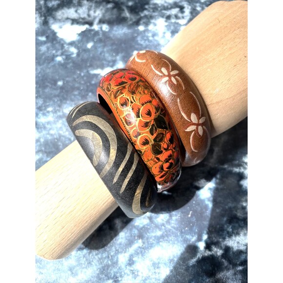 Artsy Bangle Bracelet Bundle Wood Jewelry Lot Boho Hippie Gypsy - Picture 2 of 8